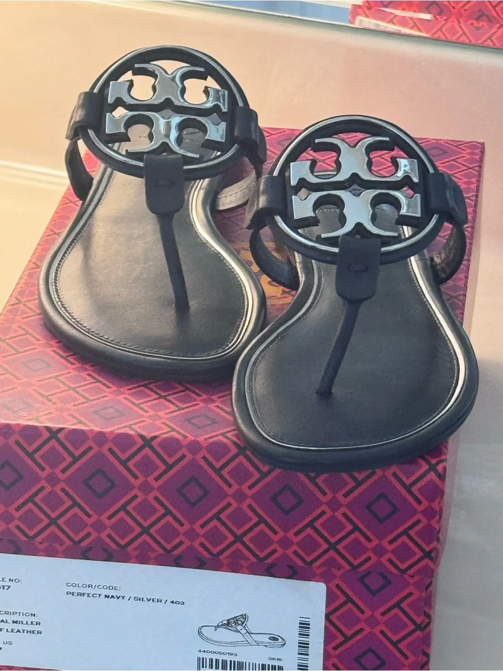 Tory Burch Black Miller Logo Thong Sandals - Double-T